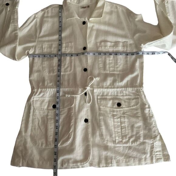 Faherty Jacket Utility White Cotton Linen Button Front Drawstring Belt Medium - Picture 8 of 11